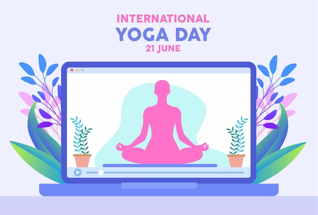 illustratie van vrouw voor internationale yoga dag webbanner eps10 vector