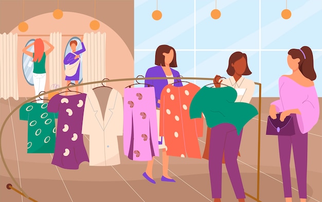 Vector illustratie van vrouwen die winkelen in een plat ontwerp