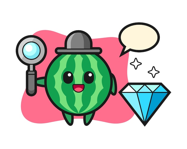 Illustratie van watermeloen karakter met een diamant