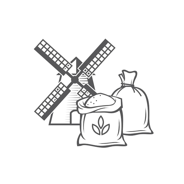illustratie van windmolen en zak