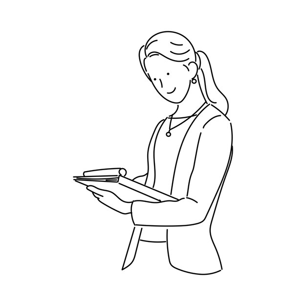 illustratie van zakenvrouw of professionele persoon werkende vrouw lijntekeningen vector
