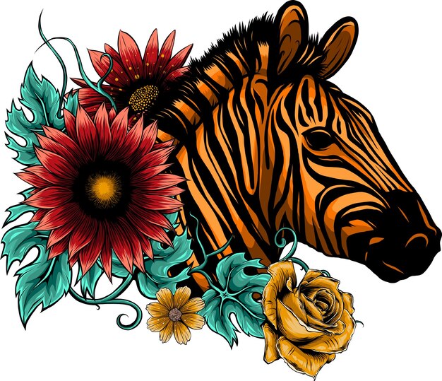 illustratie van zebrakop met bloem