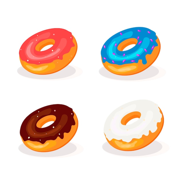 Illustratie van zoete donuts vector Set van heldere donuts blauwe chocolade roze topp