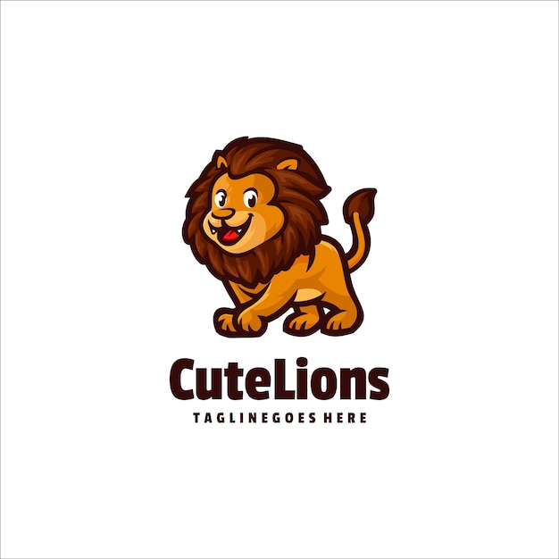 Illustratie Vector Cute Lions Mascot Cartoon Logo DesignPrint