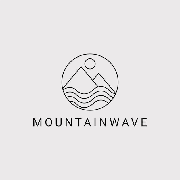 Illustratie vector grafische berg logo ontwerp minimalistisch met golven strand