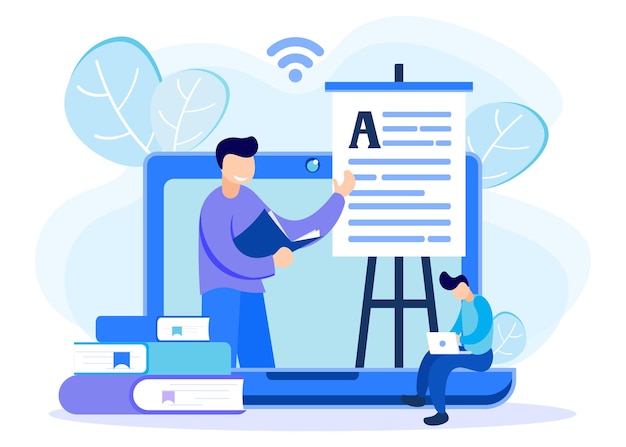 Illustratie vector grafische cartoon personage van e-learning
