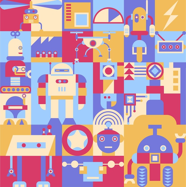 Vector illustratie vector grafische set van robots