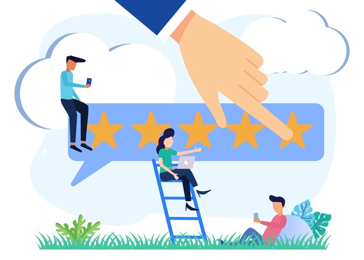 Vector illustratie vector grafische stripfiguur van consumentenbeoordeling