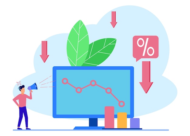 Illustratie vector grafische stripfiguur van economische neergang