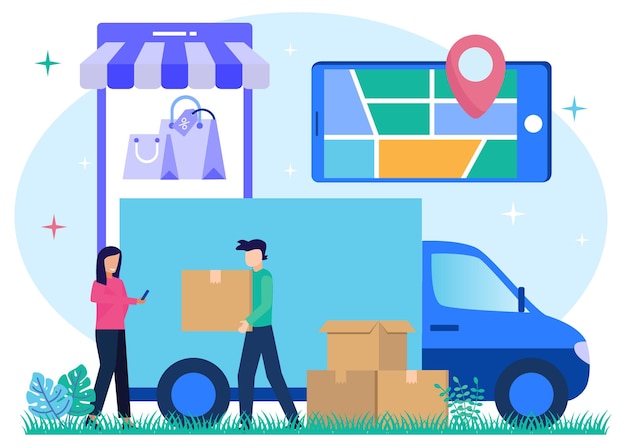 Illustratie vector grafische stripfiguur van levering
