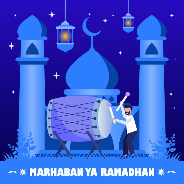 Illustratie vector grafische stripfiguur van ramadan kareem