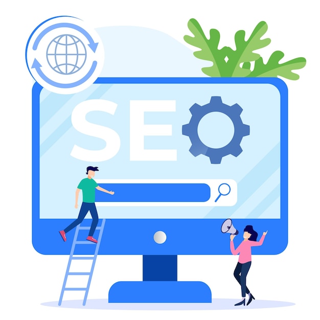 Vector illustratie vector grafische stripfiguur van seo-optimalisatie