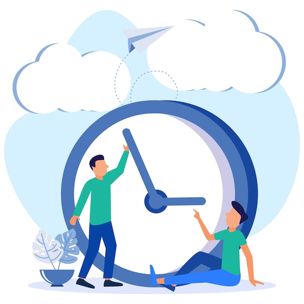 Vector illustratie vector grafische stripfiguur van time management