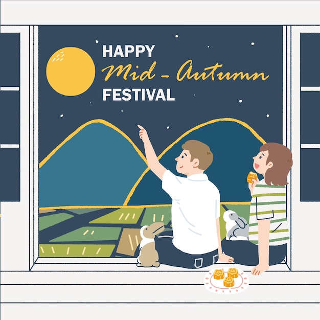 Illustratie Vector Happy Mid Autumn Festival