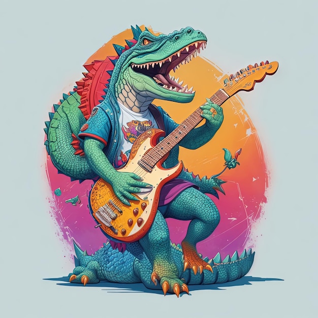 illustratie vector krokodil met gitaarmuziek