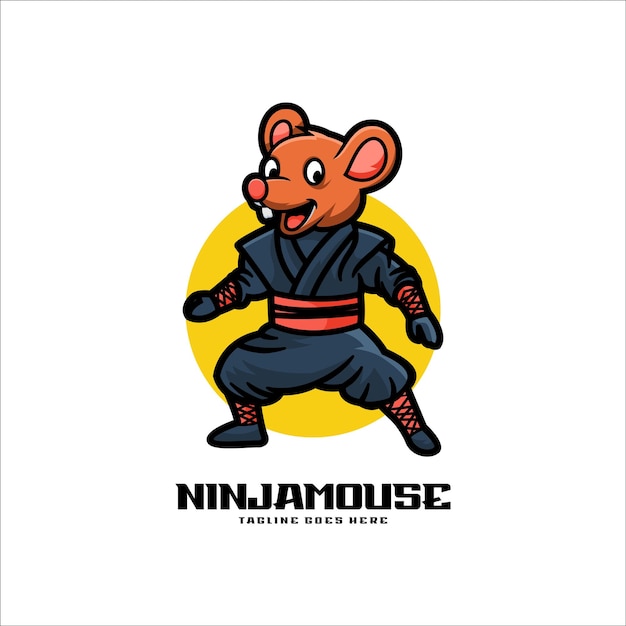 Vector illustratie vector ninja mouse mascot cartoon logo stijl