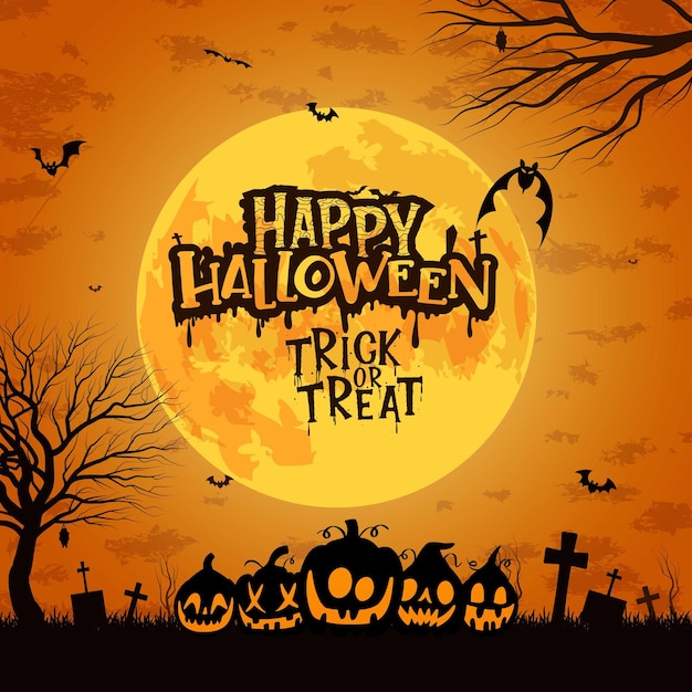 Vector illustratie vector ontwerpsjabloon van halloween-dag met enge oranje achtergrond