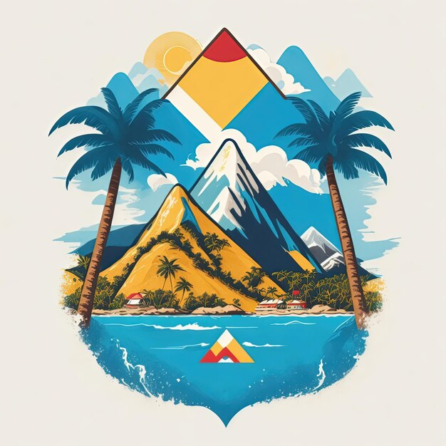 Vector illustratie vector t-shirt eiland mobiele berg kleurrijk ontwerp
