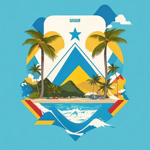 Illustratie vector t-shirt eiland mobiele berg kleurrijk ontwerp