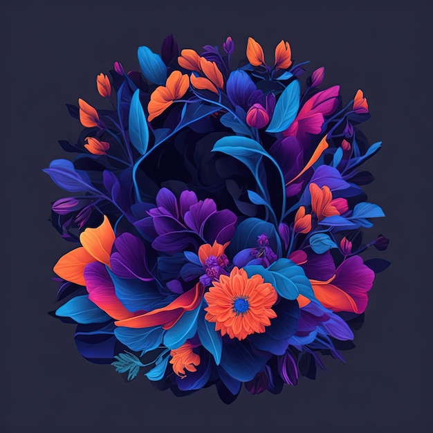 illustratie vector van afgeronde kleurrijke bloemen fantasy art