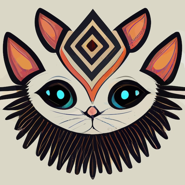 Vector illustratie vector van schattige kat in tribal hand tekenen stijl, afbeelding voor afdrukken op shirt