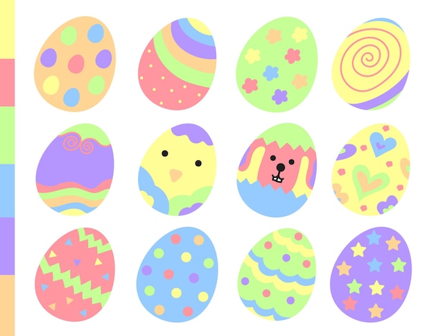 Illustratie vector veel cartoon kleurrijke verf eieren op vrolijk Pasen thema