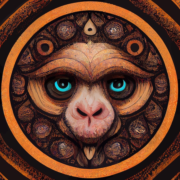 illustratie vectorafbeelding van aap gezicht in de hand tekenen mandala-stijl goed voor printontwerp