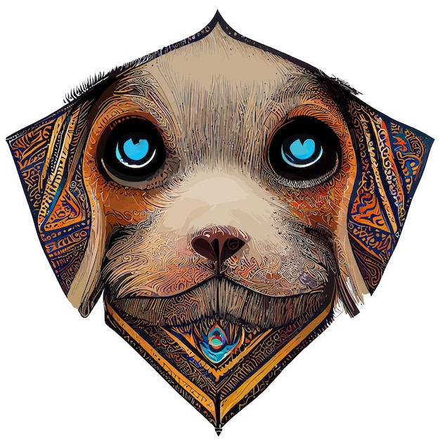 Illustratie vectorafbeelding van puppy gezicht in de hand tekenen tribal stijl