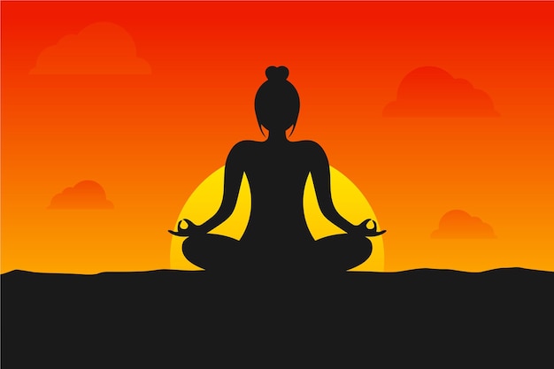 Illustratie Vectorafbeelding van Sunset Yoga Silhouette. Perfect om te gebruiken voor Yoga Studio Wallpaper