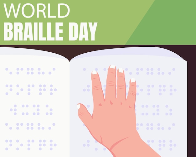 Illustratie vectorgrafiek van handpalm op braille boek perfect voor internationale dag