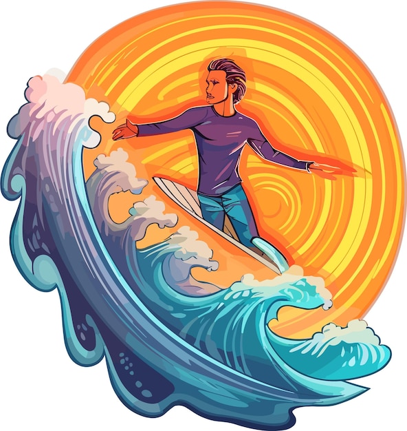 Vector illustratie vereenvoudigen ontwerp man surfen sticker