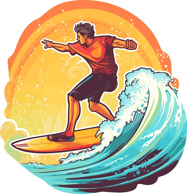 illustratie vereenvoudigen ontwerp man surfen sticker