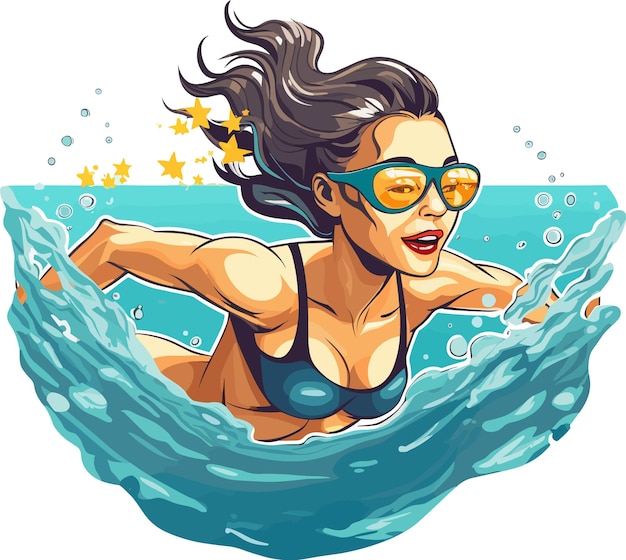 illustratie vereenvoudigen ontwerp vrouw zwemmen sticker