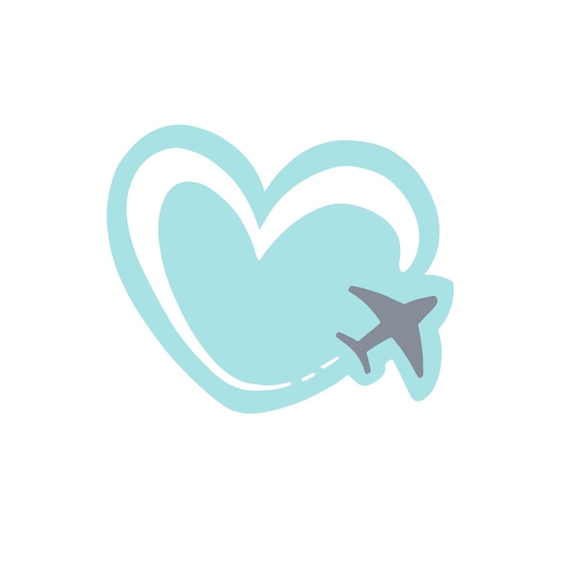 Illustratie vliegtuig symbool in de vorm van een hart geïsoleerd op witte achtergrond Vector illustratie