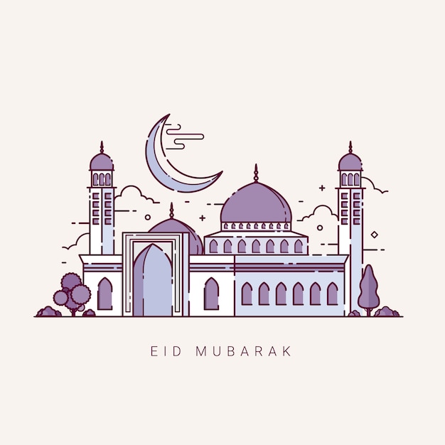 Illustratie voor de viering van eid mubarak met lijntekeningen design