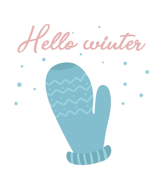 Illustratie voor de winter Nieuwjaarsdecor Handgetekende blauwe want voor ansichtkaartverpakkingsweb Hallo winter