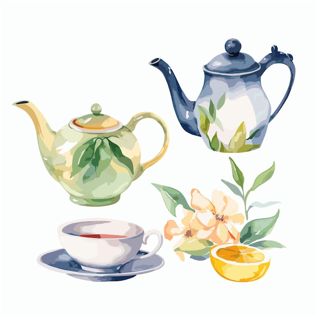 Vector illustratie waterverf van theepot thee tijd element