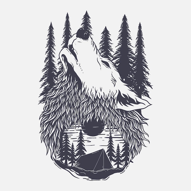 Vector illustratie wolf en bos