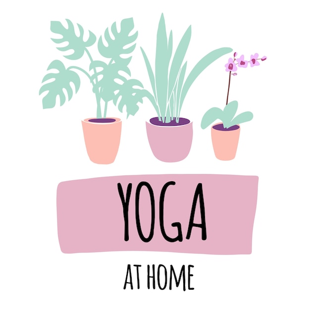 Illustratie yoga thuis Yogamat en planten