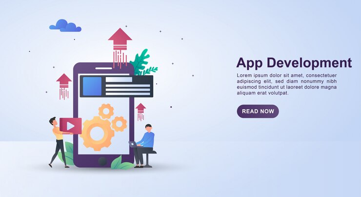 Illustratieconcept van app-ontwikkeling zodat mobiele apparaten geavanceerder zijn.