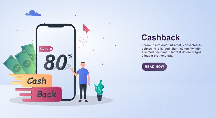 Illustratieconcept van cashback met mensen die cashback promoten.