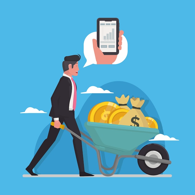 Illustratieconcept voor rendement op investering met mobiele apps