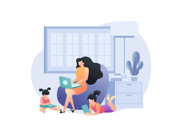 Vector illustratieconcepten over het werken vanuit huis met familie