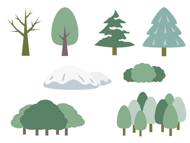 Vector illustratiemateriaal van sneeuwbedekte bomen en bergen in de winter