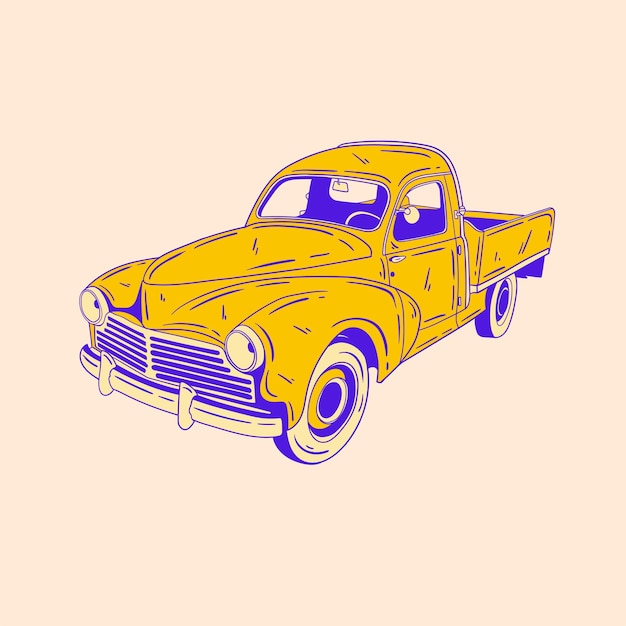 illustratieontwerp voor klassieke retro auto's 13