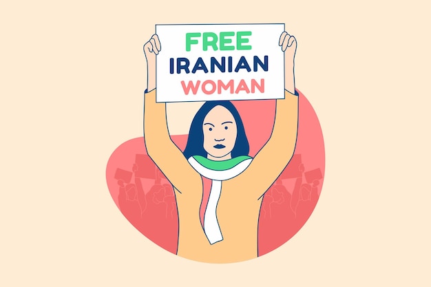 Vector illustraties mooie iraanse vrouw demonstranten voor gratis iraanse vrouwen campagne ontwerpconcept