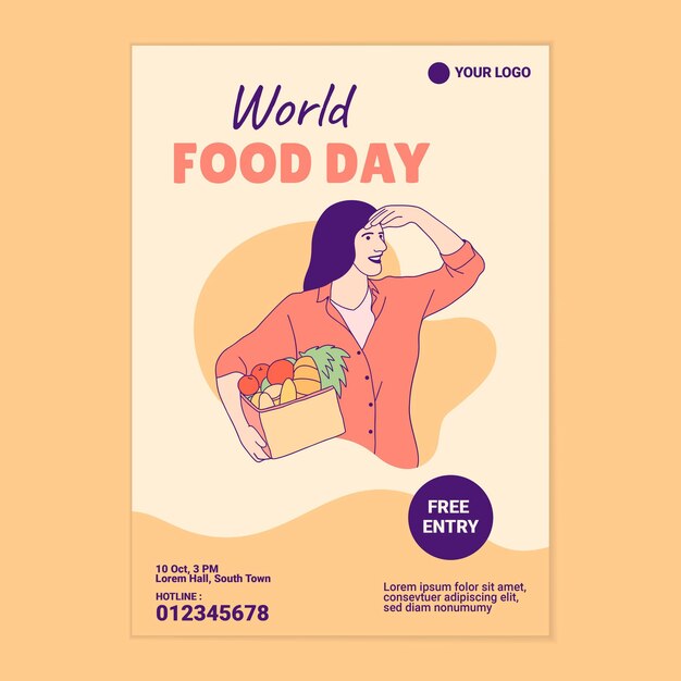 Vector illustraties mooie vrouw met picknickmand eten voor wereldvoedseldag postersjabloon