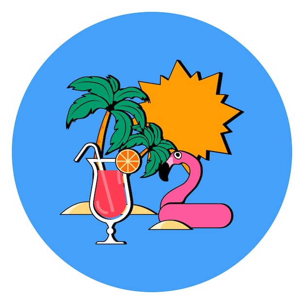 Illustraties over het onderwerp reizen Palmbomen zon rubberen ring flamingo cocktail