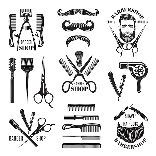 Illustraties set van verschillende kapper winkel tools.