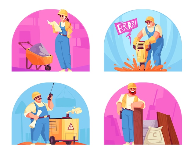 Illustraties van bouwvakkers in vlak ontwerp